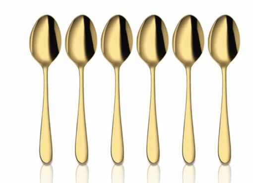 Shri & Sam Stainless Steel Jasmine Gold PVD Coating Coffee Spoon,6 Pieces